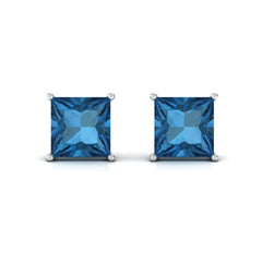 Princess Cut 2 Carat London Blue Topaz Solitaire Stud Earrings