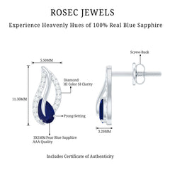 Nature Inspired Blue Sapphire Diamond Leaf Earrings