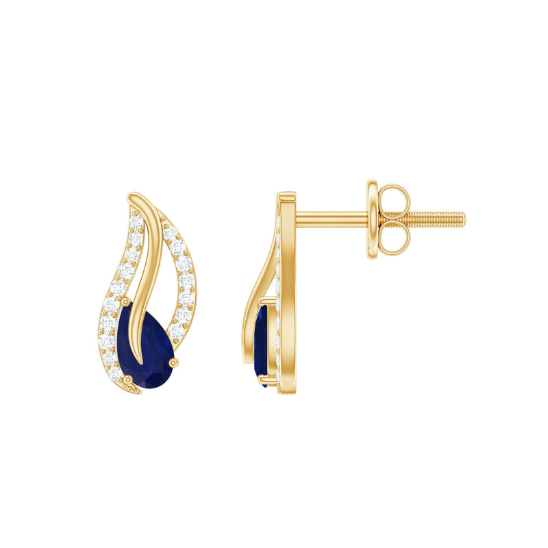 Nature Inspired Blue Sapphire Diamond Leaf Earrings
