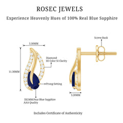 Nature Inspired Blue Sapphire Diamond Leaf Earrings