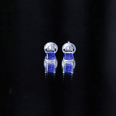 1 Carat Solitaire Blue Sapphire Princess Cut Stud Earrings