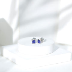 1 Carat Solitaire Blue Sapphire Princess Cut Stud Earrings
