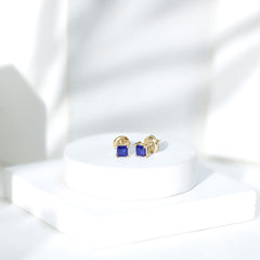 1 Carat Solitaire Blue Sapphire Princess Cut Stud Earrings