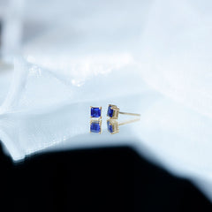 1 Carat Solitaire Blue Sapphire Princess Cut Stud Earrings