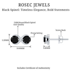 Genuine 1.8 Carat Black Spinel Two Stone Infinity Stud Earrings