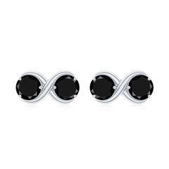 Genuine 1.8 Carat Black Spinel Two Stone Infinity Stud Earrings