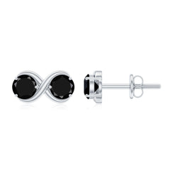 Genuine 1.8 Carat Black Spinel Two Stone Infinity Stud Earrings