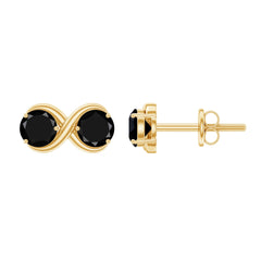 Genuine 1.8 Carat Black Spinel Two Stone Infinity Stud Earrings