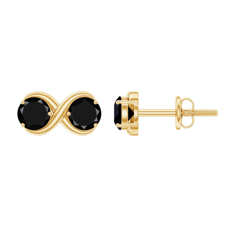 Genuine 1.8 Carat Black Spinel Two Stone Infinity Stud Earrings