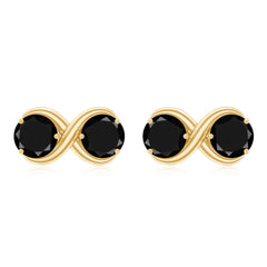 Genuine 1.8 Carat Black Spinel Two Stone Infinity Stud Earrings