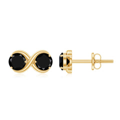 Genuine 1.8 Carat Black Spinel Two Stone Infinity Stud Earrings