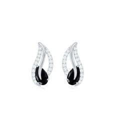 Genuine Pear Shape Black Onyx leaf Stud Earrings With Certificate