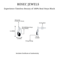 Genuine Pear Shape Black Onyx leaf Stud Earrings With Certificate