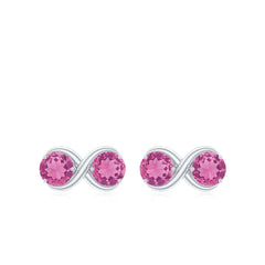 Natural Pink Tourmaline 2 Stone Stud Earrings with Screw Back