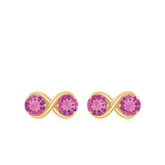 Natural Pink Tourmaline 2 Stone Stud Earrings with Screw Back