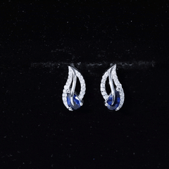 Lab Created Blue Sapphire and Moissanite Leaf Stud Earrings