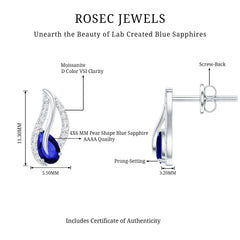 Lab Created Blue Sapphire and Moissanite Leaf Stud Earrings