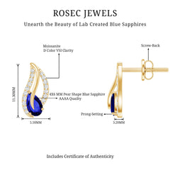 Lab Created Blue Sapphire and Moissanite Leaf Stud Earrings
