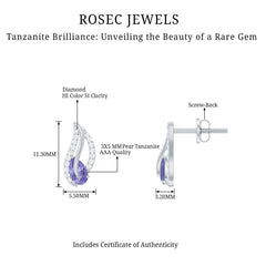 Pear Shape Tanzanite and Diamond Leaf Stud Earrings