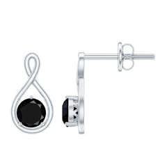Certified Real Black Spinel Infinity Earrings with Screw Back