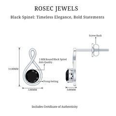 Certified Real Black Spinel Infinity Earrings with Screw Back