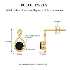 Certified Real Black Spinel Infinity Earrings with Screw Back