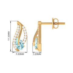 Certified Real Aquamarine Leaf Earrings with Diamond