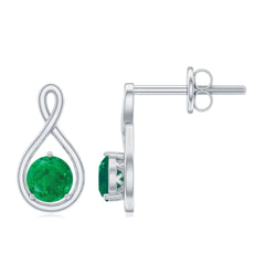 1 Carat Round Cut Emerald Solitaire Stud Earrings