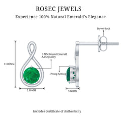 1 Carat Round Cut Emerald Solitaire Stud Earrings