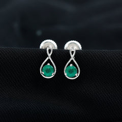 1 Carat Round Cut Emerald Solitaire Stud Earrings