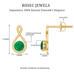 1 Carat Round Cut Emerald Solitaire Stud Earrings