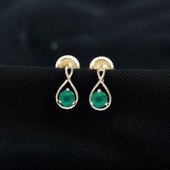1 Carat Round Cut Emerald Solitaire Stud Earrings