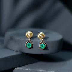 1 Carat Round Cut Emerald Solitaire Stud Earrings