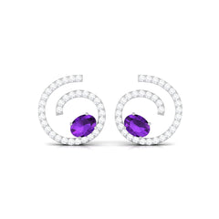 Certified Real Amethyst Swirl Earrings with Diamond