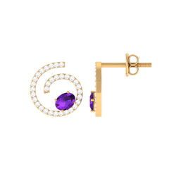 Certified Real Amethyst Swirl Earrings with Diamond