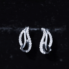 Pear Shape Black Spinel and Diamond Leaf Stud Earrings