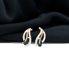 Pear Shape Black Spinel and Diamond Leaf Stud Earrings