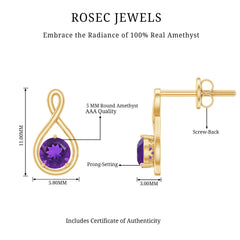 Genuine Solitaire Amethyst Infinity Earrings with Screw Back