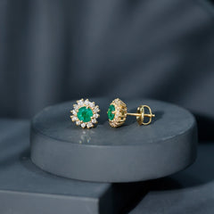 Classic Emerald Stud Earrings with Diamond Halo