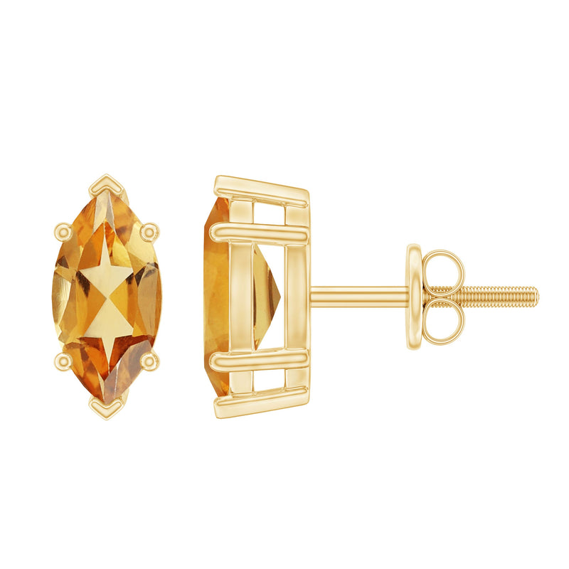 Natural 1.48 Carat Marquise Cut Citrine Stud Earrings