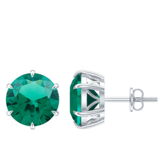 7 Carat Round Lab Grown Emerald Solitaire Stud Earrings