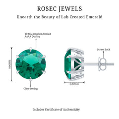 7 Carat Round Lab Grown Emerald Solitaire Stud Earrings