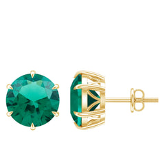 7 Carat Round Lab Grown Emerald Solitaire Stud Earrings