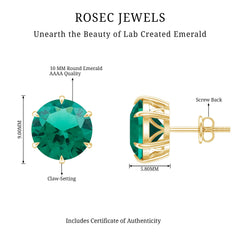 7 Carat Round Lab Grown Emerald Solitaire Stud Earrings