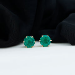7 Carat Round Lab Grown Emerald Solitaire Stud Earrings