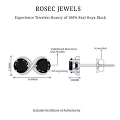 Natural Black Onyx Infinity Earrings with Screw Back