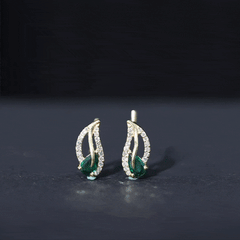 Lab Created Emerald and Diamond Leaf Stud Earrings