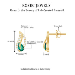 Lab Created Emerald and Diamond Leaf Stud Earrings