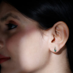 Lab Created Emerald and Diamond Leaf Stud Earrings