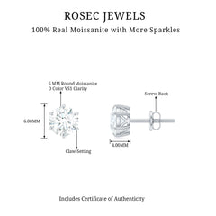 Claw Set Moissanite Solitaire Stud Earrings with Screw Backs
